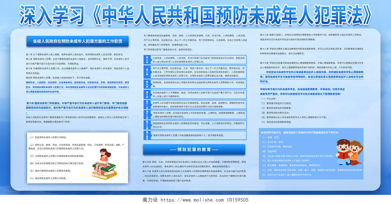 蓝色简约中华人民共和国预防未成年人犯罪法展板未成年人保护法